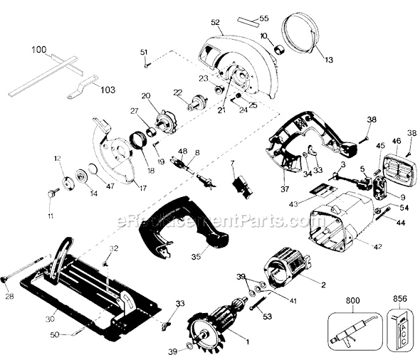 Page A Diagram and Parts List for 7358 Type 1 Black and Decker Circular Saw